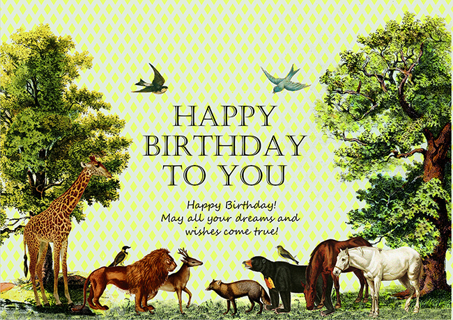 可愛い動物達が祝う 無料お誕生日カードテンプレート